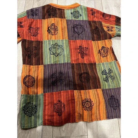 Rare Karma Circle USA Handmade Patchwork Shirt Men XXL 2XL Kurta reyn spooner - Picture 7 of 7